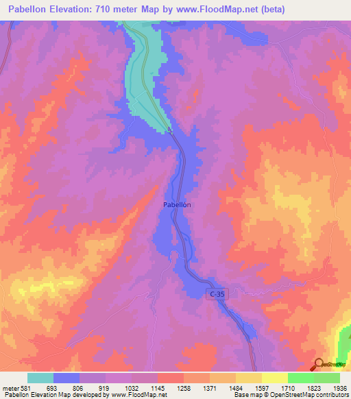 Pabellon,Chile Elevation Map