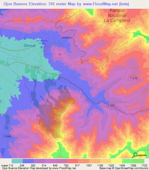 Ojos Buenos,Chile Elevation Map