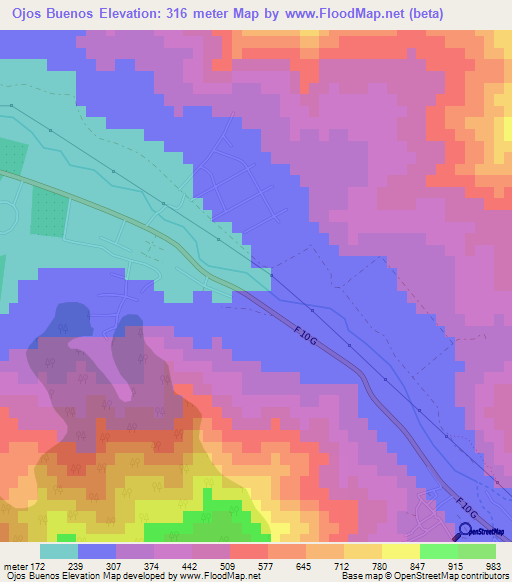 Ojos Buenos,Chile Elevation Map