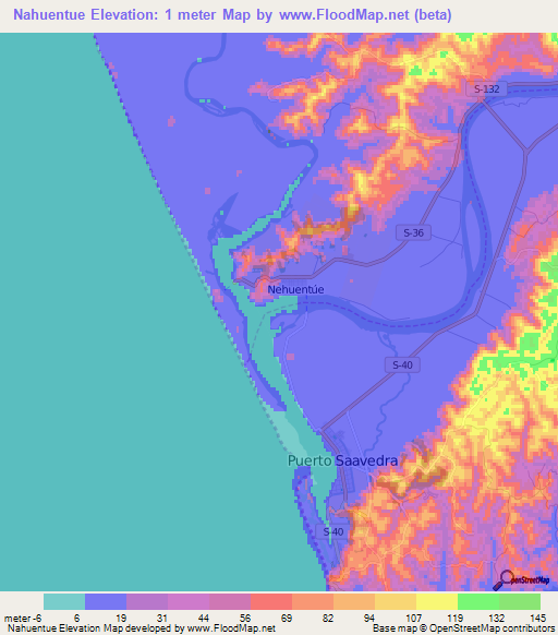 Nahuentue,Chile Elevation Map