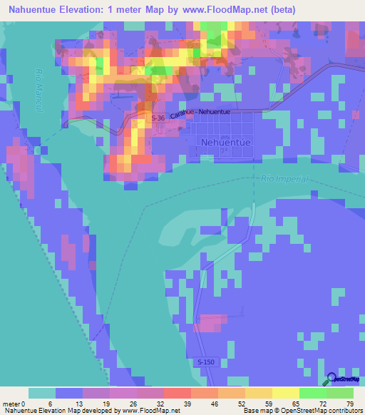 Nahuentue,Chile Elevation Map