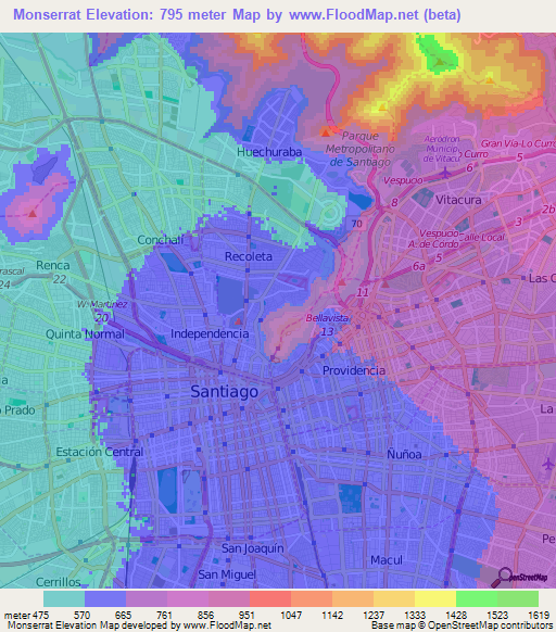 Monserrat,Chile Elevation Map