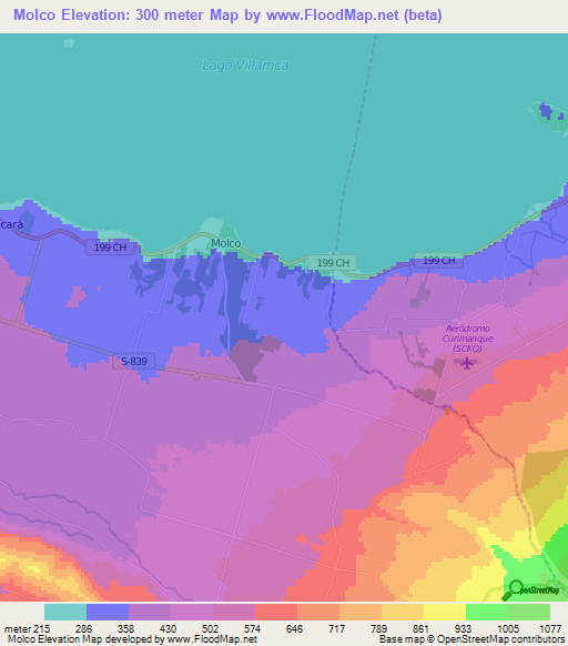 Molco,Chile Elevation Map