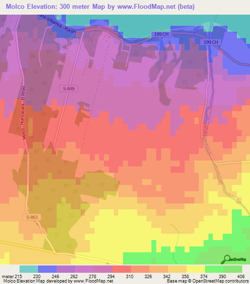 Molco,Chile Elevation Map