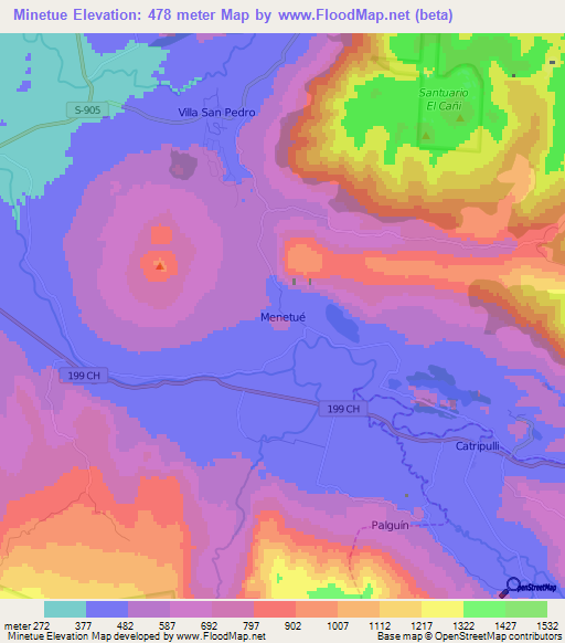 Minetue,Chile Elevation Map