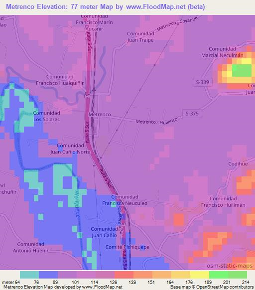 Metrenco,Chile Elevation Map