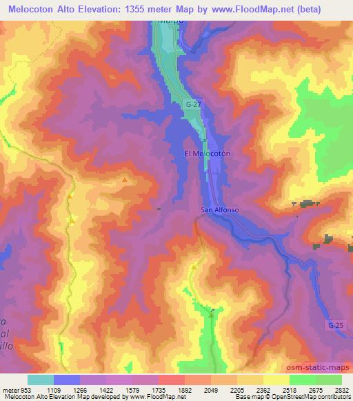 Melocoton Alto,Chile Elevation Map