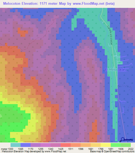 Melocoton,Chile Elevation Map