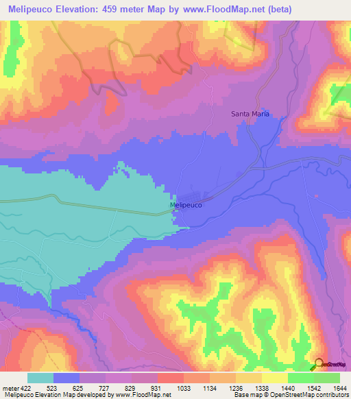 Melipeuco,Chile Elevation Map