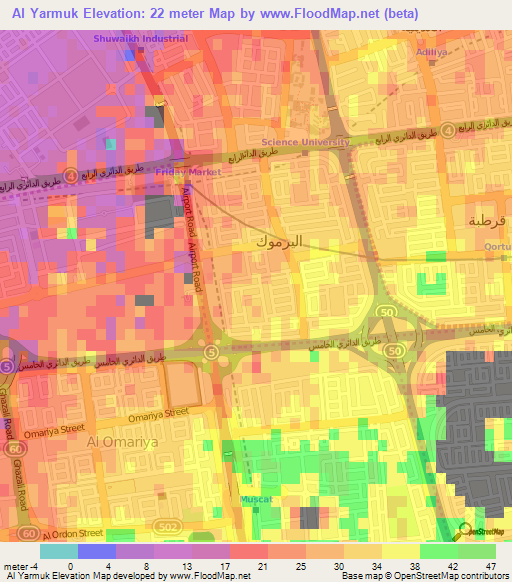 Al Yarmuk,Kuwait Elevation Map