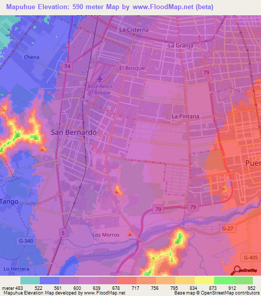 Mapuhue,Chile Elevation Map