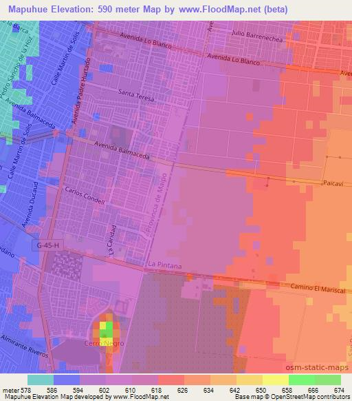 Mapuhue,Chile Elevation Map