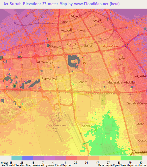 As Surrah,Kuwait Elevation Map
