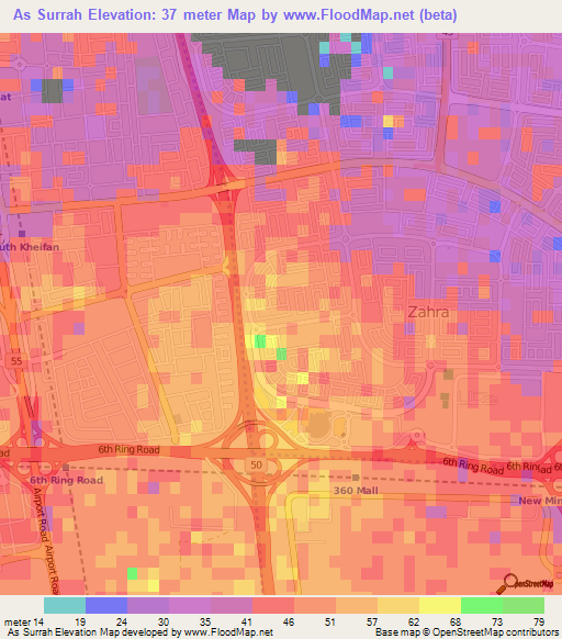 As Surrah,Kuwait Elevation Map