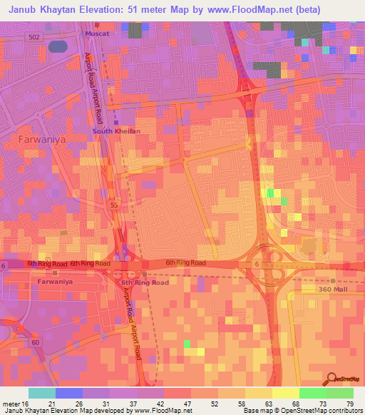 Janub Khaytan,Kuwait Elevation Map