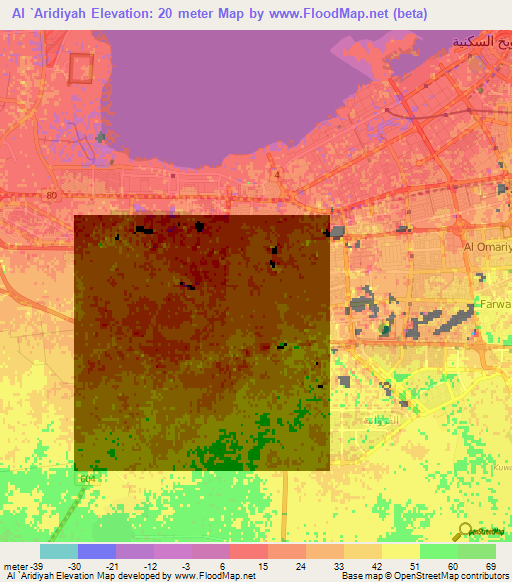 Al `Aridiyah,Kuwait Elevation Map