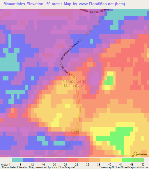 Manantiales,Chile Elevation Map
