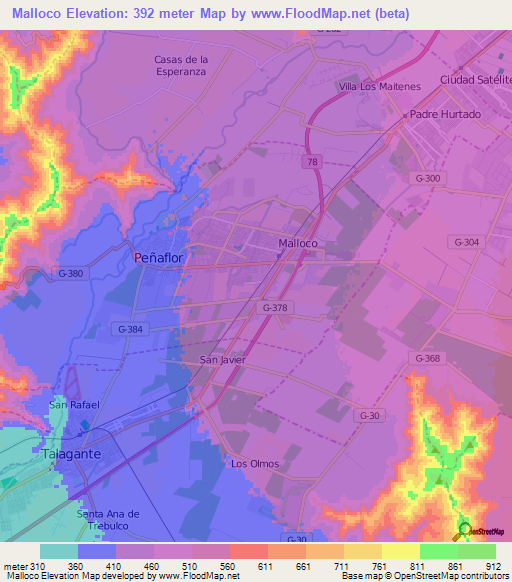 Malloco,Chile Elevation Map