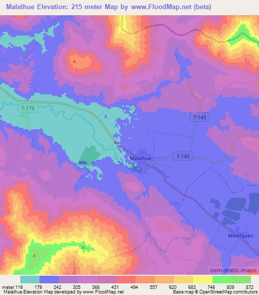 Malalhue,Chile Elevation Map