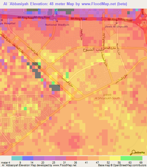 Al `Abbasiyah,Kuwait Elevation Map