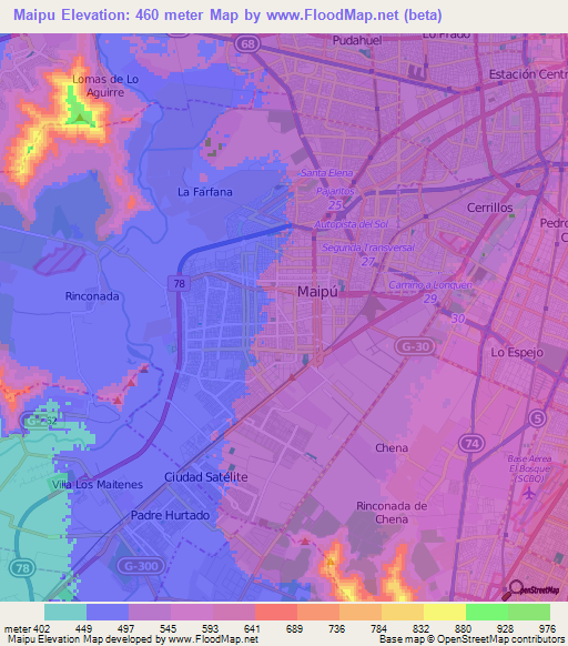 Maipu,Chile Elevation Map