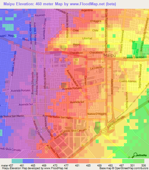 Maipu,Chile Elevation Map