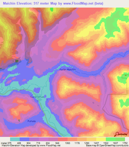 Maichin,Chile Elevation Map