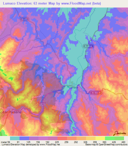 Lumaco,Chile Elevation Map