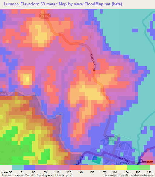 Lumaco,Chile Elevation Map