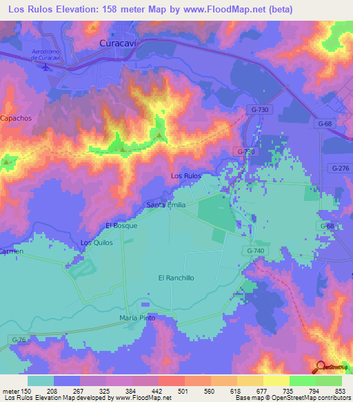 Los Rulos,Chile Elevation Map