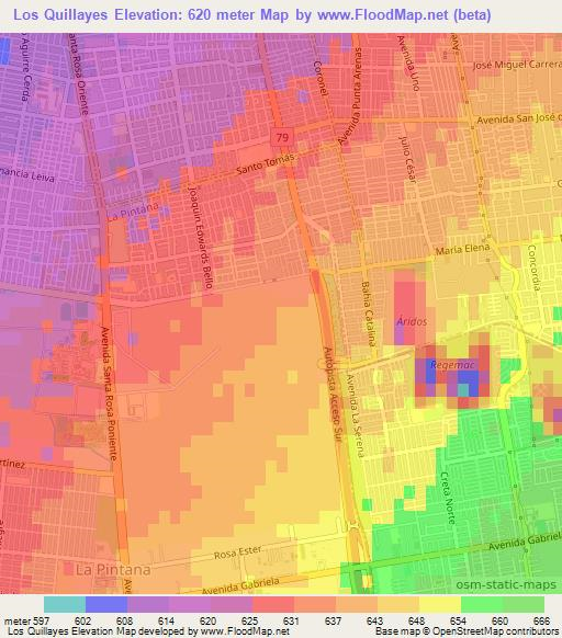 Los Quillayes,Chile Elevation Map