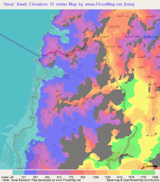 Harat `Awali,United Arab Emirates Elevation Map