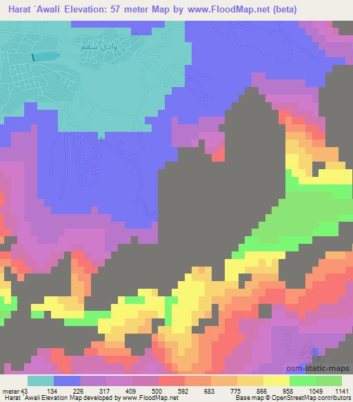 Harat `Awali,United Arab Emirates Elevation Map