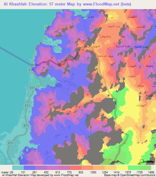 Al Khashfah,United Arab Emirates Elevation Map