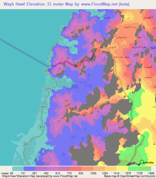 Wayb Hawf,United Arab Emirates Elevation Map