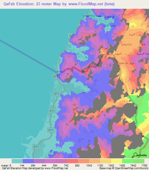Qaf'ah,United Arab Emirates Elevation Map