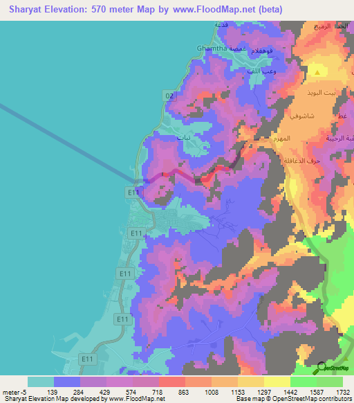 Sharyat,United Arab Emirates Elevation Map