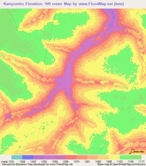 Kampombo,Congo (Kinshasa) Elevation Map