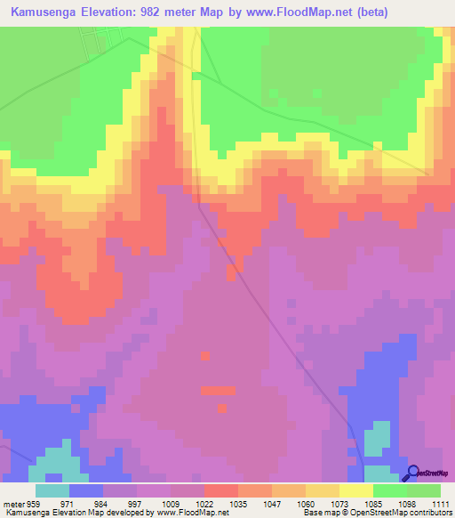 Kamusenga,Congo (Kinshasa) Elevation Map