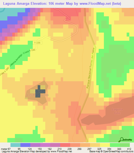 Laguna Amarga,Chile Elevation Map