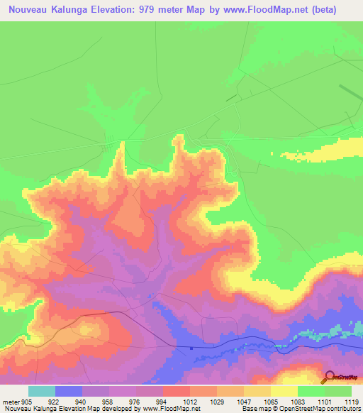 Nouveau Kalunga,Congo (Kinshasa) Elevation Map