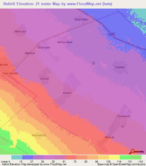 Kebirli,Azerbaijan Elevation Map