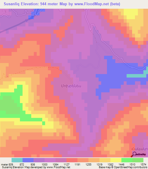 Susanliq,Azerbaijan Elevation Map