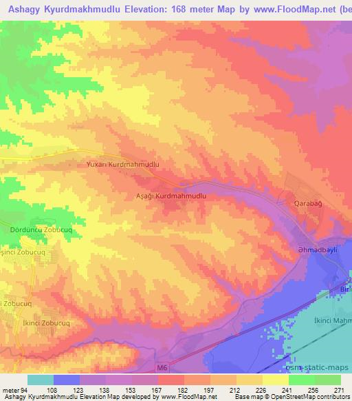 Ashagy Kyurdmakhmudlu,Azerbaijan Elevation Map