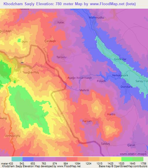 Khodzham Saqly,Azerbaijan Elevation Map