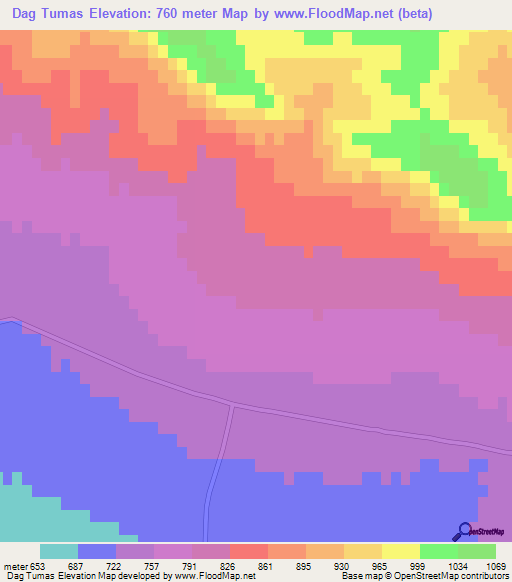 Dag Tumas,Azerbaijan Elevation Map