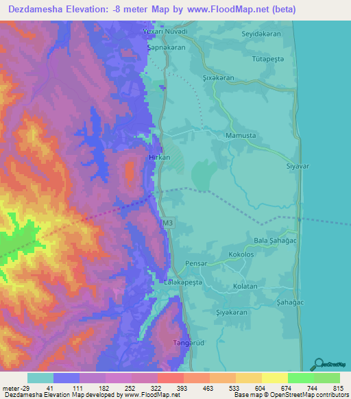 Dezdamesha,Azerbaijan Elevation Map