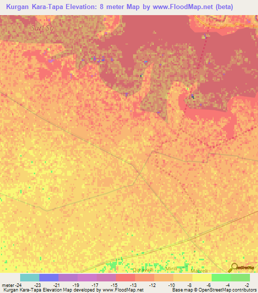Kurgan Kara-Tapa,Azerbaijan Elevation Map
