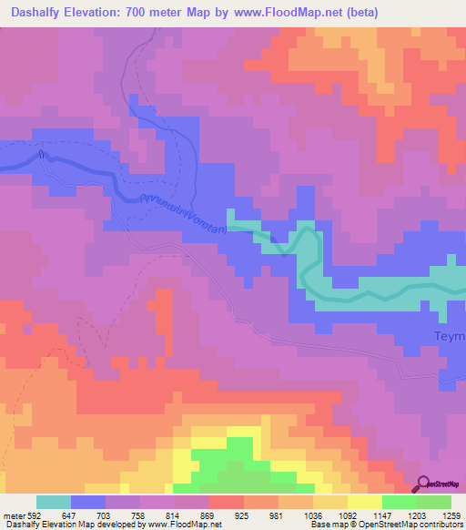 Dashalfy,Azerbaijan Elevation Map