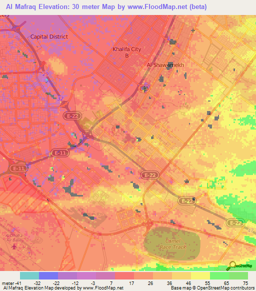 Al Mafraq,United Arab Emirates Elevation Map